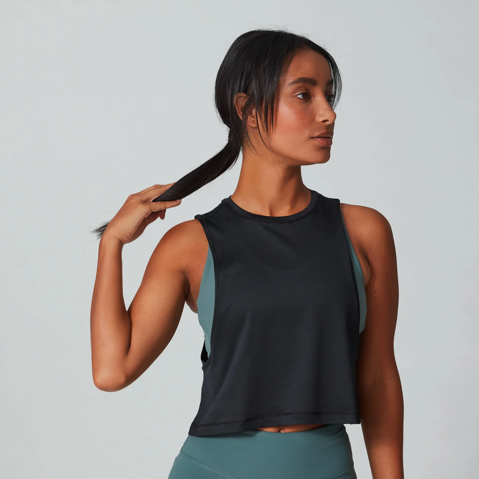 Crop Top Treningowy z Opuszczonymi Ramionami - Czarny - XS Obraz 1