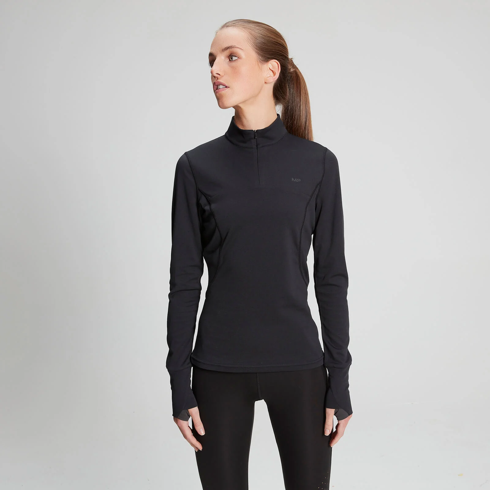 Koszulka z długim rękawem i suwakiem ¼ Power Ultra – czarna - XS Obraz 1