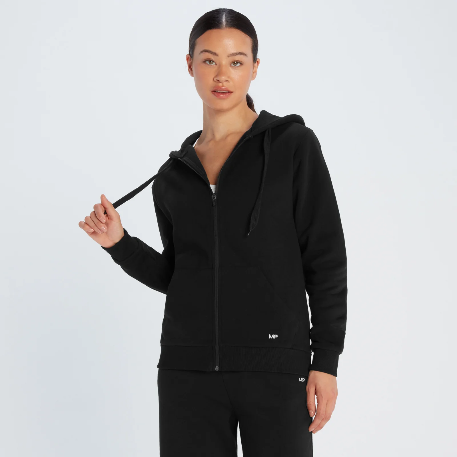 Damska bluza z kapturem zapinana na suwak z kolekcji Essentials MP – czarna - XS Obraz 1