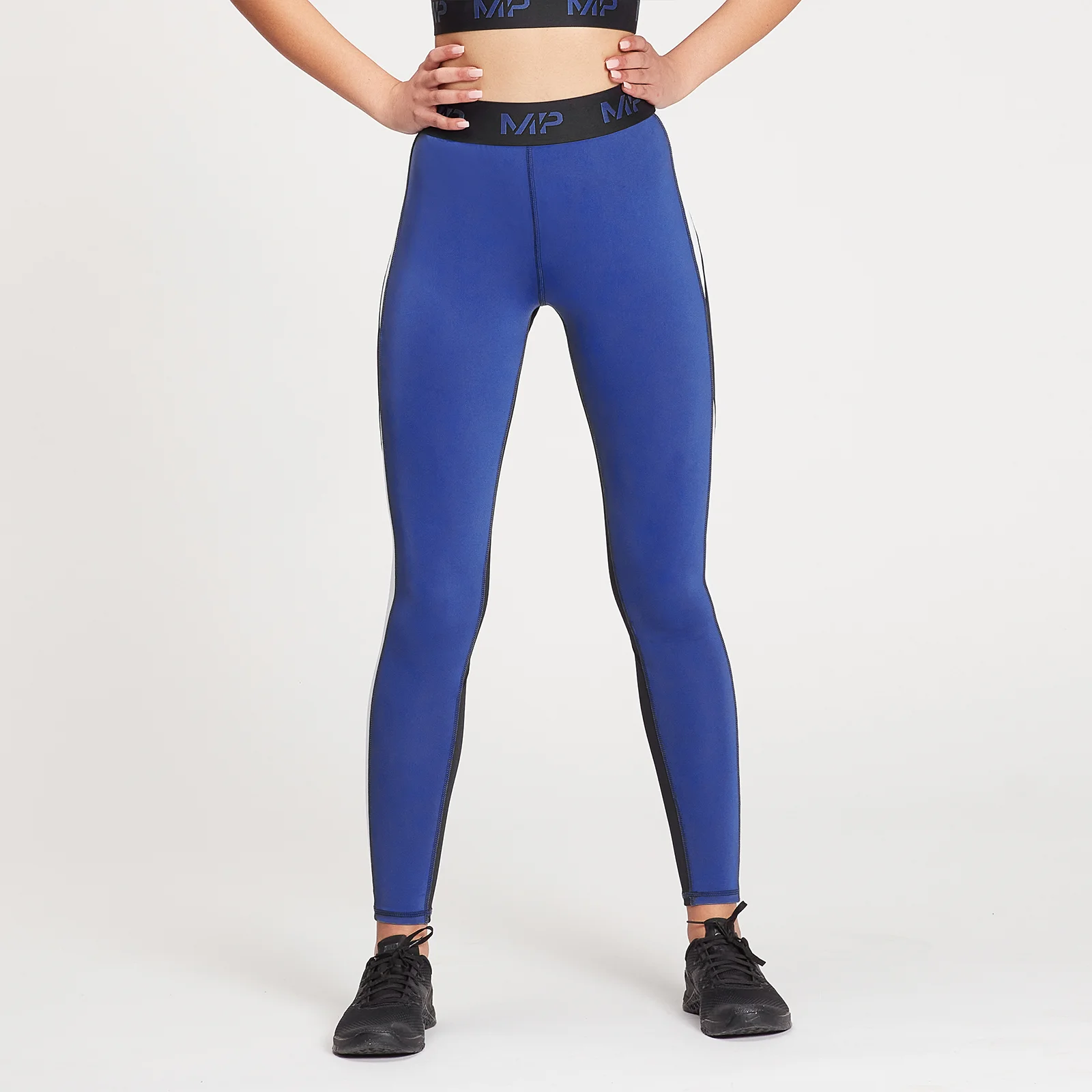 MP Women's Engage Colour Block Leggings - Black / White / Cobalt - XXS Obraz 1