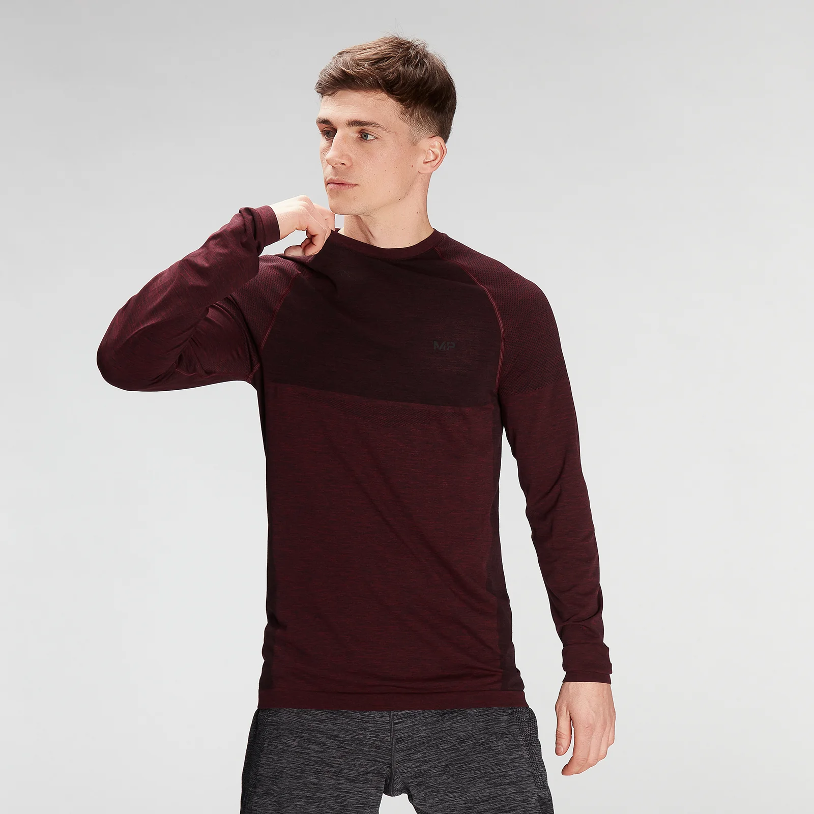 MP Men's Essential Seamless Long Sleeve Top- Washed Oxblood Marl - XXS Obraz 1