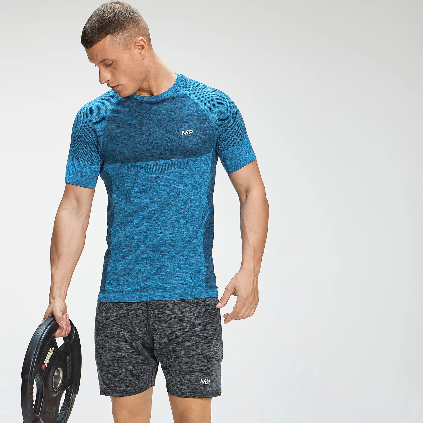 Męski T-shirt bezszwowy z krótkim rękawem z kolekcji Essentials – Bright Blue Marl - XXS Obraz 1
