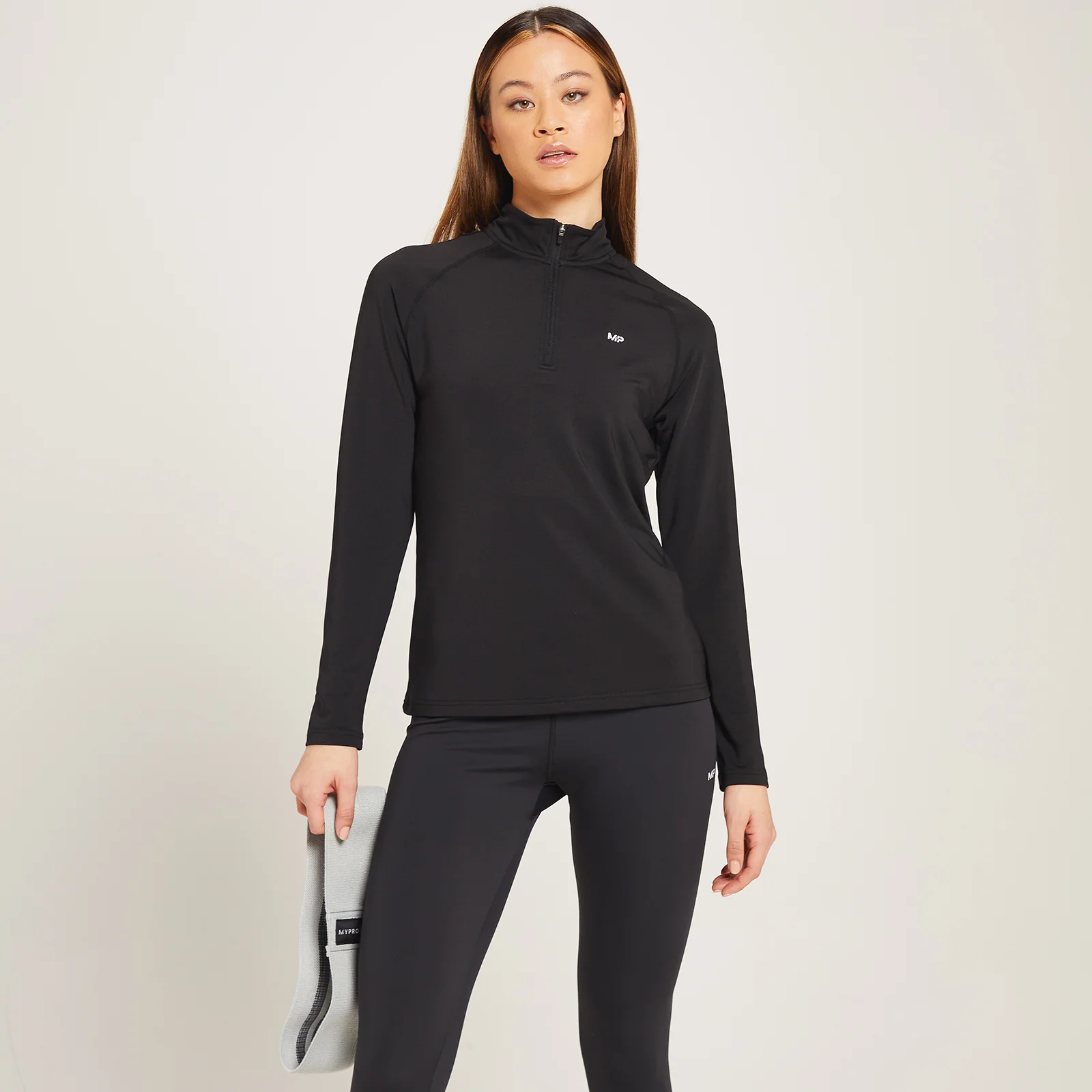 Damski top treningowy z suwakiem ¼ z kolekcji MP Linear Mark – czarny - XXS Obraz 1