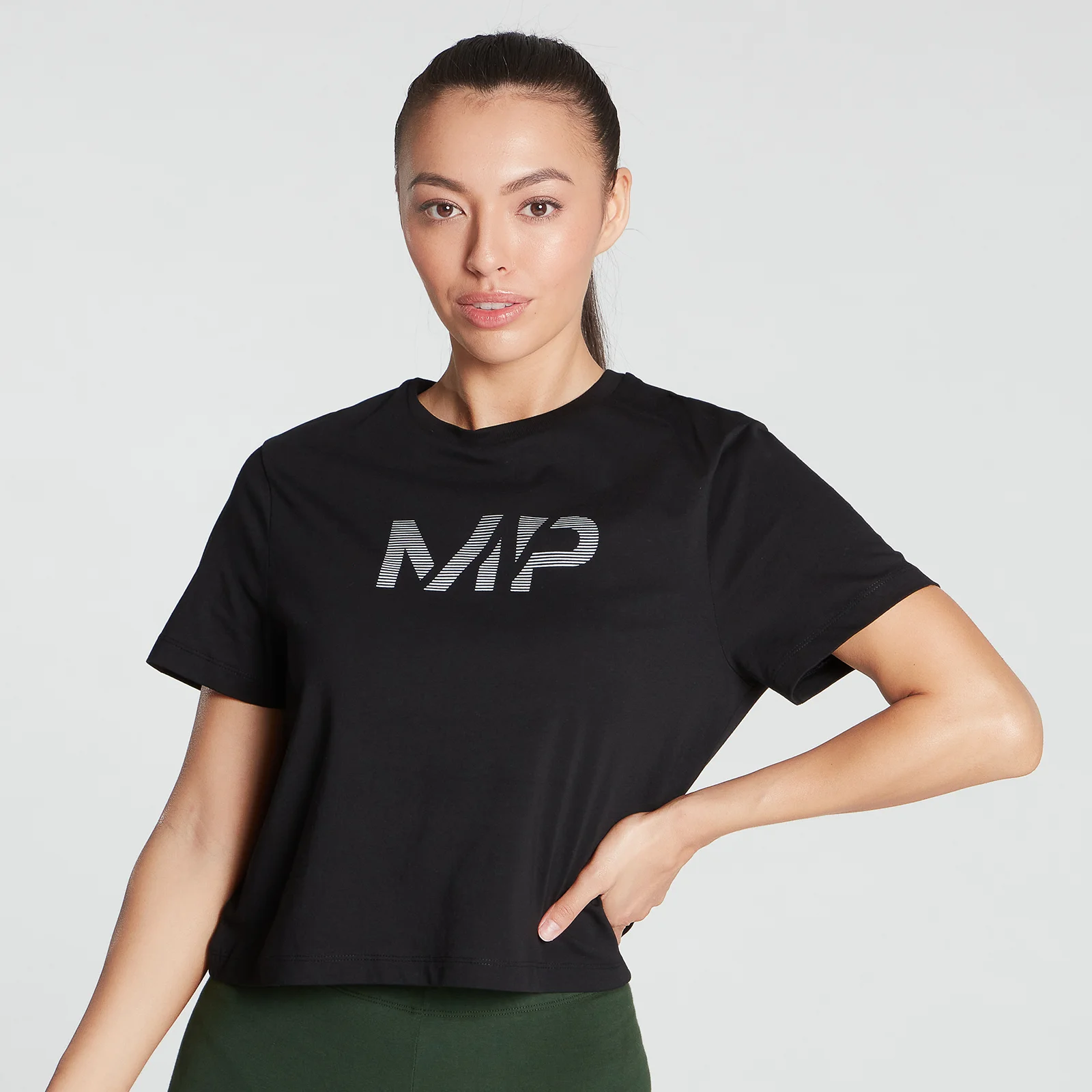 MP Women's Gradient Line Graphic Crop T-shirt- Black - XXS Obraz 1