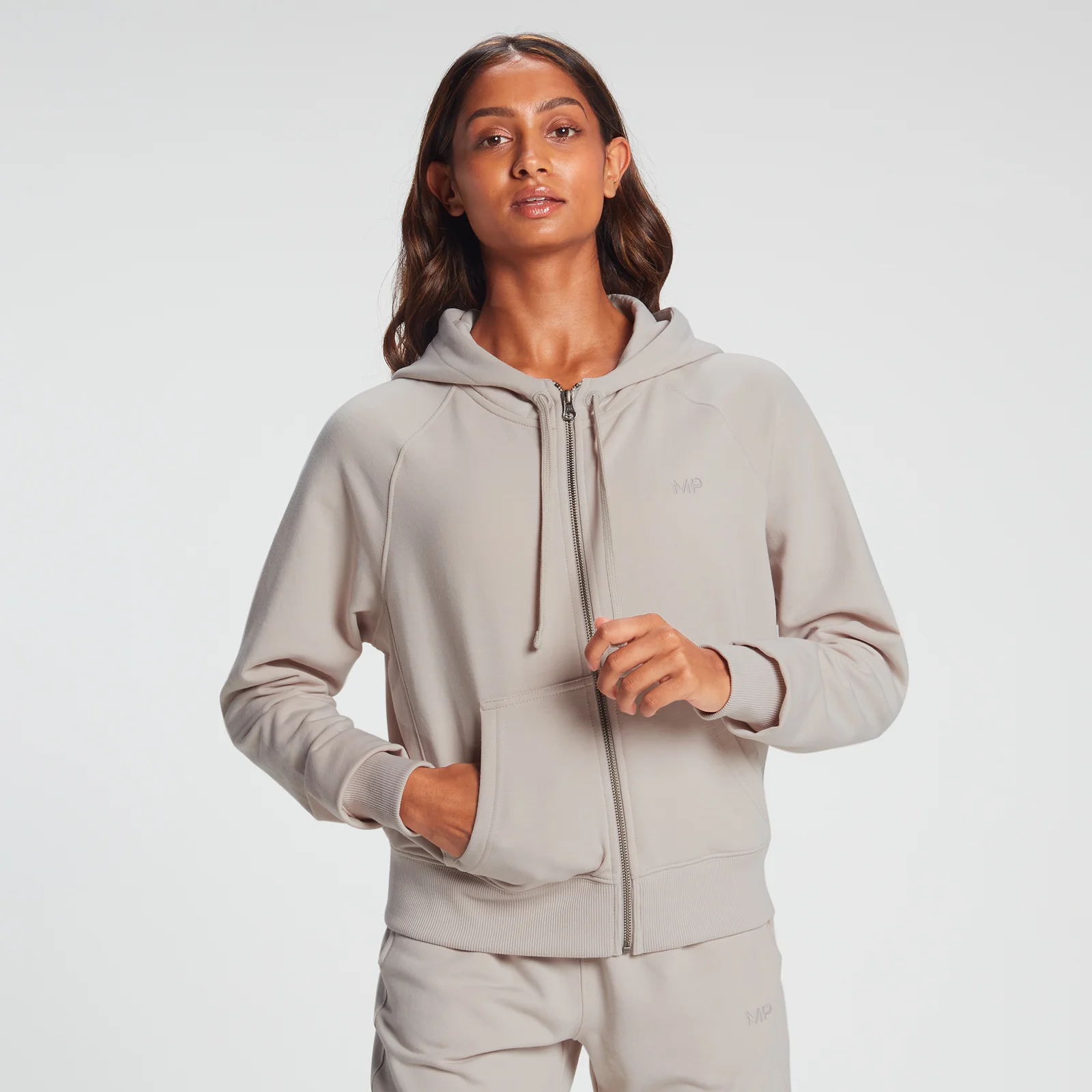 Damska bluza z kapturem z suwakiem na całej długości z kolekcji MP Rest Day – Bone Grey - XXS Obraz 1