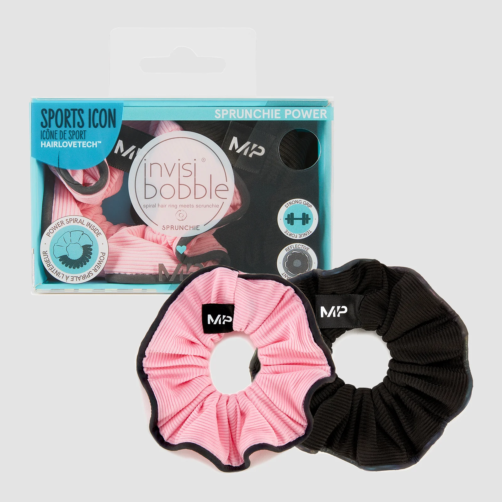 MP X Invisibobble® Reflective Power Sprunchie odblaskowa gumka do włosów – czarna/różowa – 2 SZTUKI W OPAKOWANIU Obraz 1