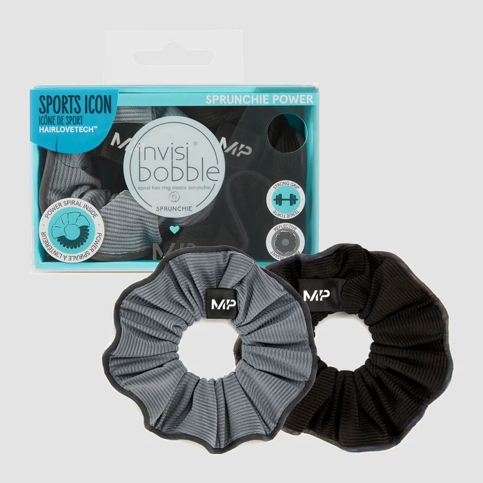 MP X Invisibobble® Reflective Power Sprunchie odblaskowa gumka do włosów – czarna / Ice Blue – 2 SZTUKI W OPAKOWANIU