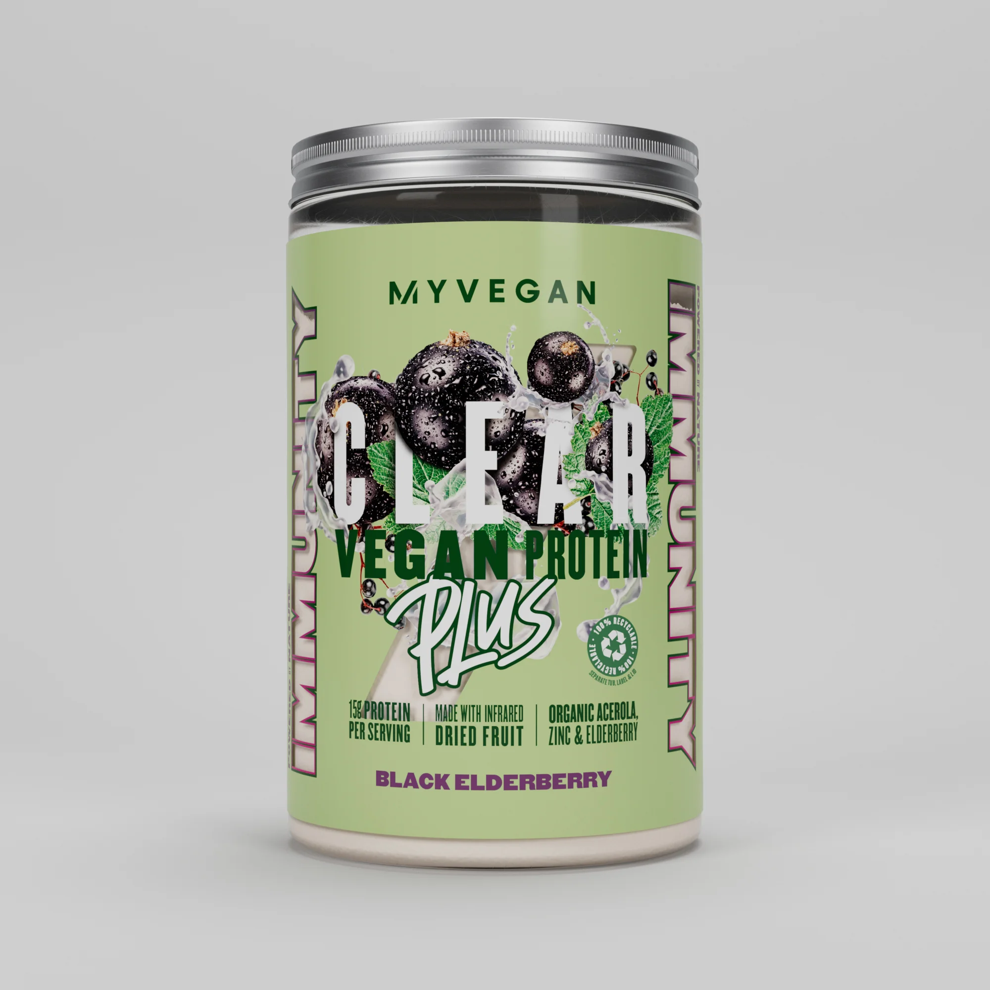 Clear Vegan Protein Plus – Immunity - 375g - Elderberry Obraz 1