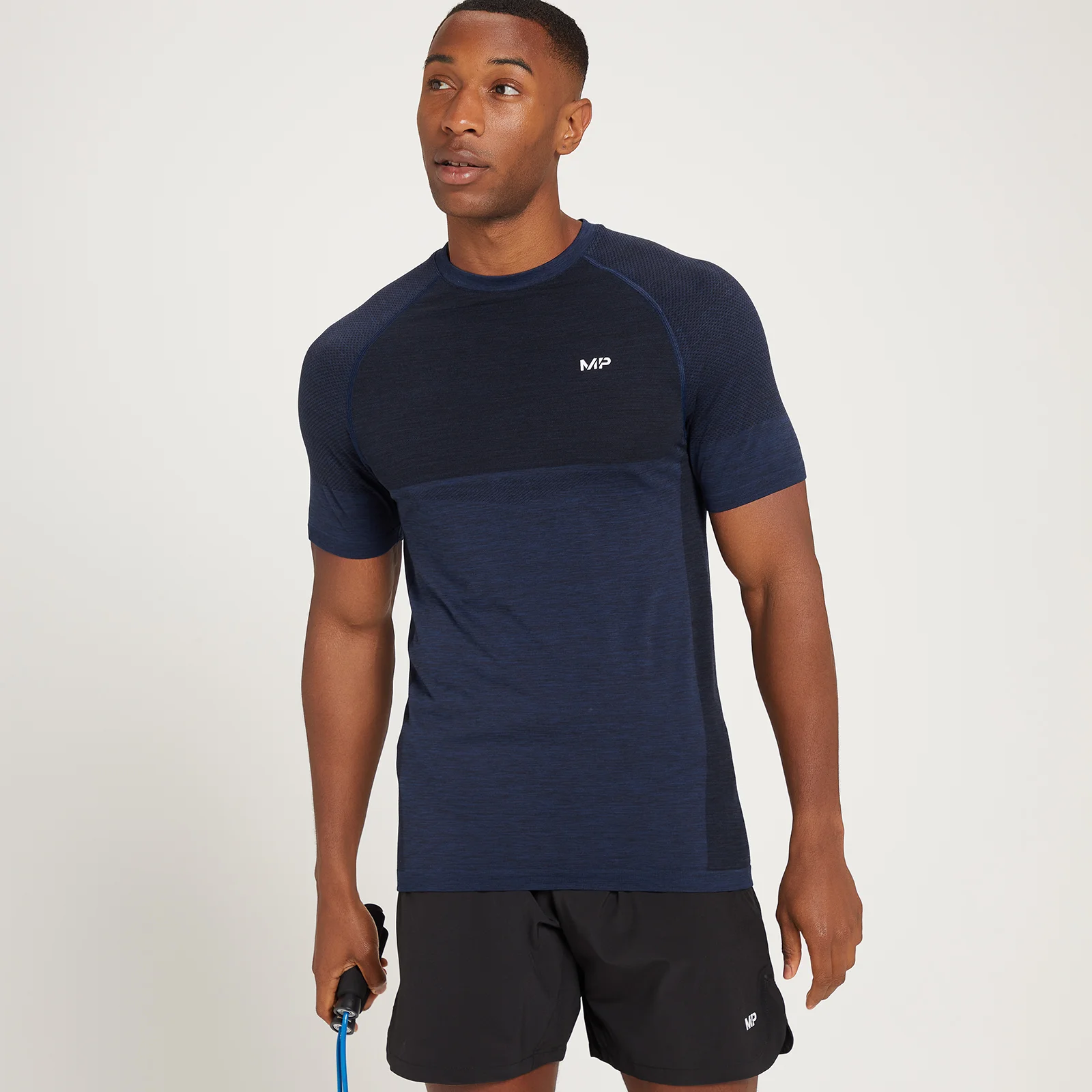Męski T-shirt bezszwowy z krótkim rękawem z kolekcji Essentials – Deep Blue Marl - XS Obraz 1