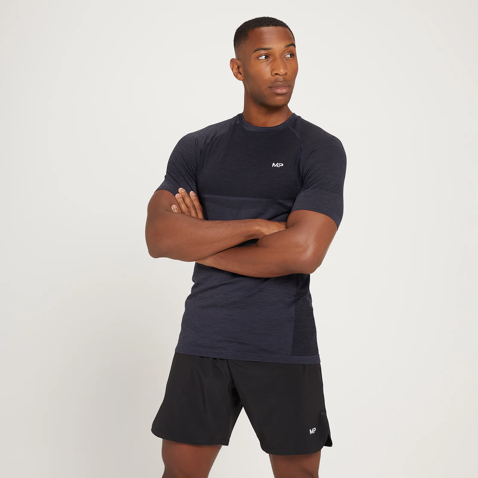 Męski T-shirt bezszwowy z krótkim rękawem z kolekcji Essentials – Black Marl - XS Obraz 1