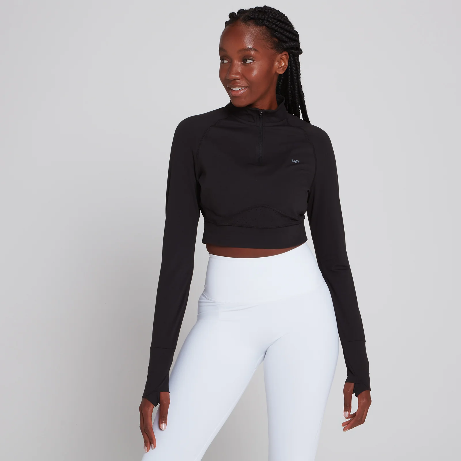 Damska krótka bluza z suwakiem ¼ z kolekcji Power Ultra MP – czarna - XXS Obraz 1