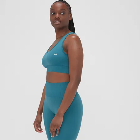 Damski bezszwowy stanik sportowy z kolekcji Composure MP – Teal Blue