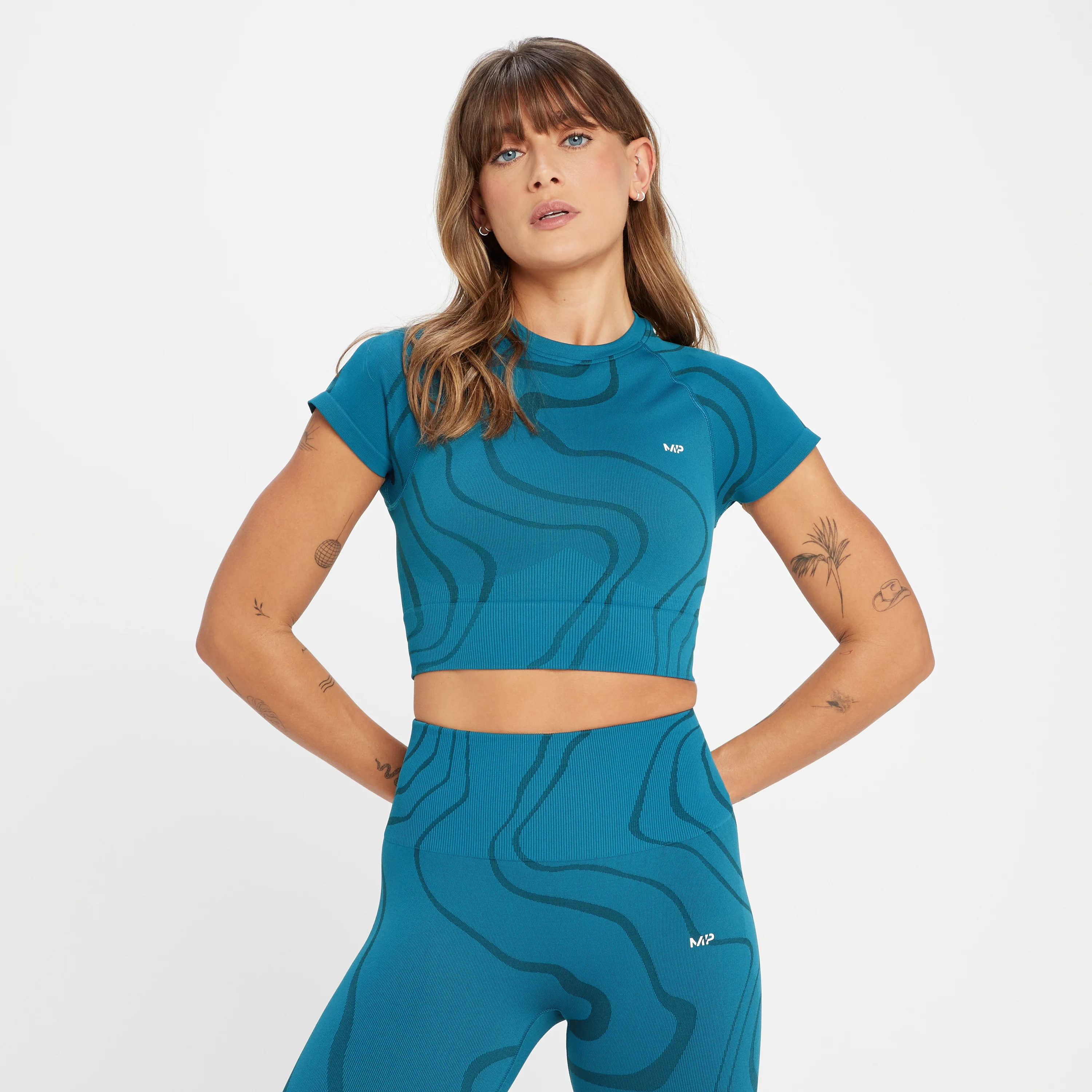 Damska krótka koszulka bezszwowa Tempo Wave MP – Teal Blue - XXS Obraz 1