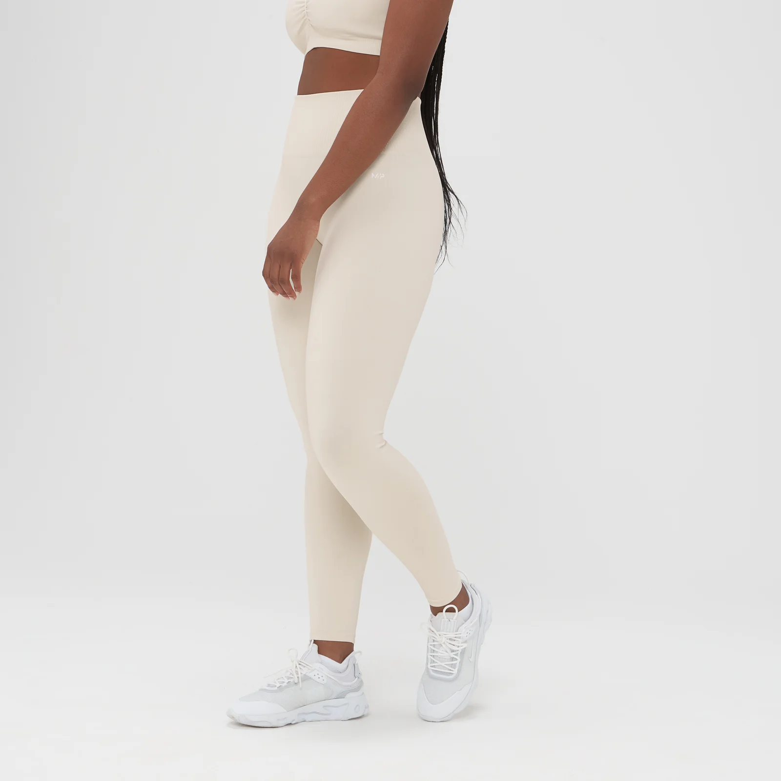 Damskie legginsy bezszwowe z efektem sprania z kolekcji MP – ecru - XS Obraz 1