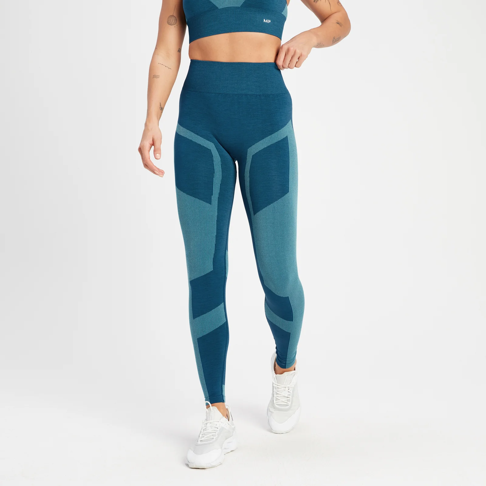 Damskie legginsy bezszwowe z marszczeniem z kolekcji Impact MP – Teal Blue - XS Obraz 1