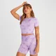Damski krótki T-shirt bezszwowy z krótkim rękawem z kolekcji Shape MP – fioletowy z efektem tie-dye