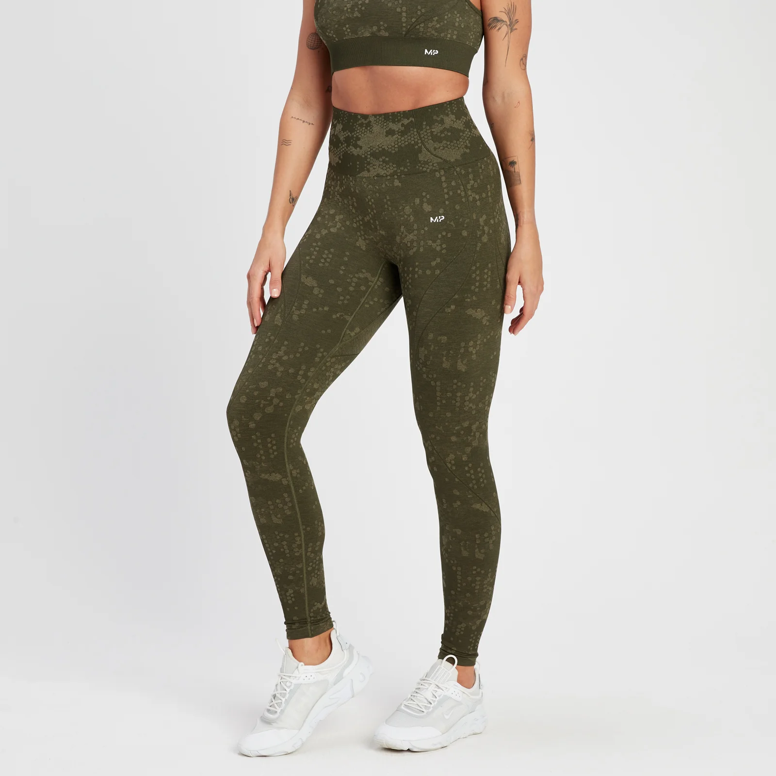 Damski bezszwowe legginsy ze wzorem z kolekcji Adapt MP – Olive Green - XS Obraz 1