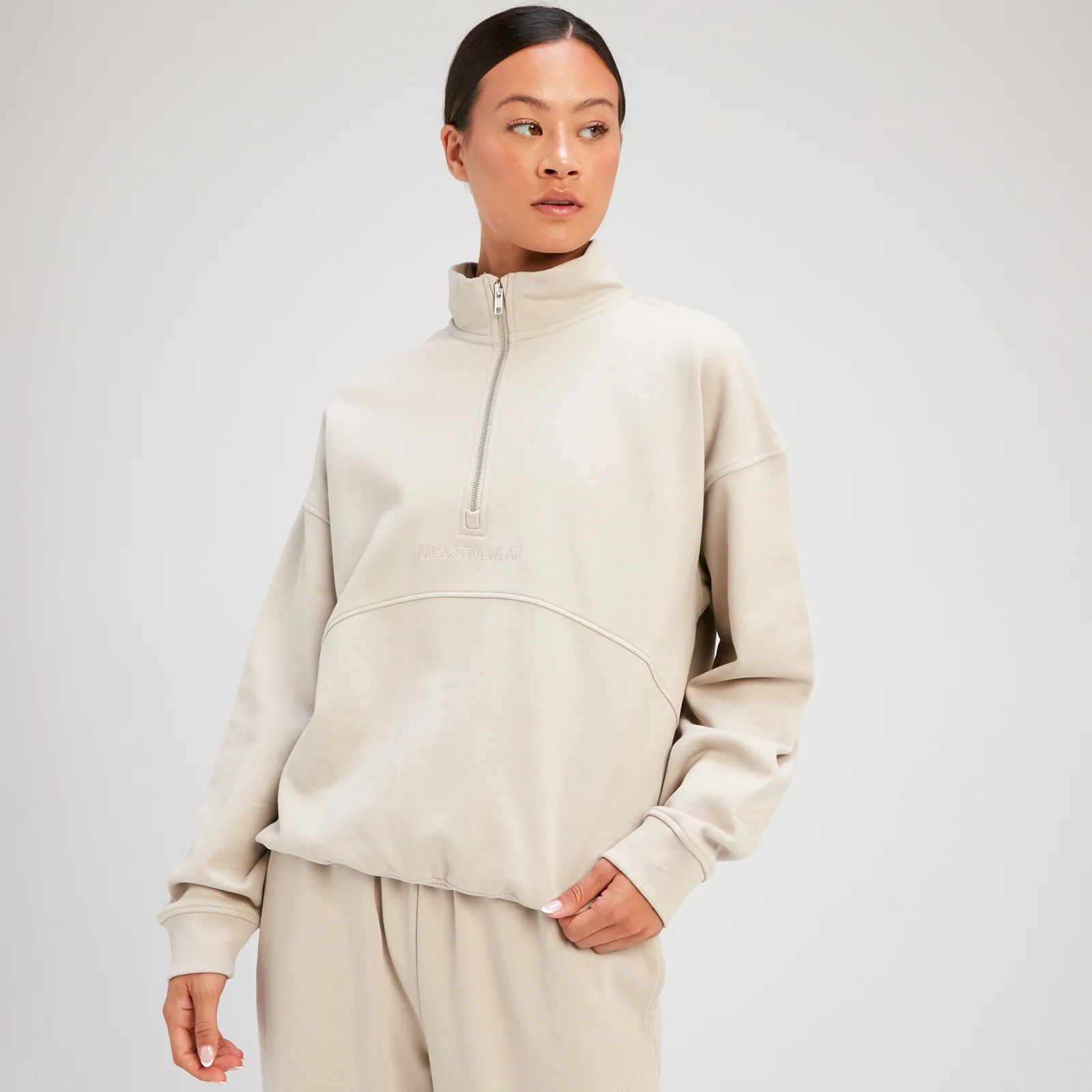 Damska bluza z suwakiem 1/4 z kolekcji Rest Day MP – Canvas Grey - XS Obraz 1
