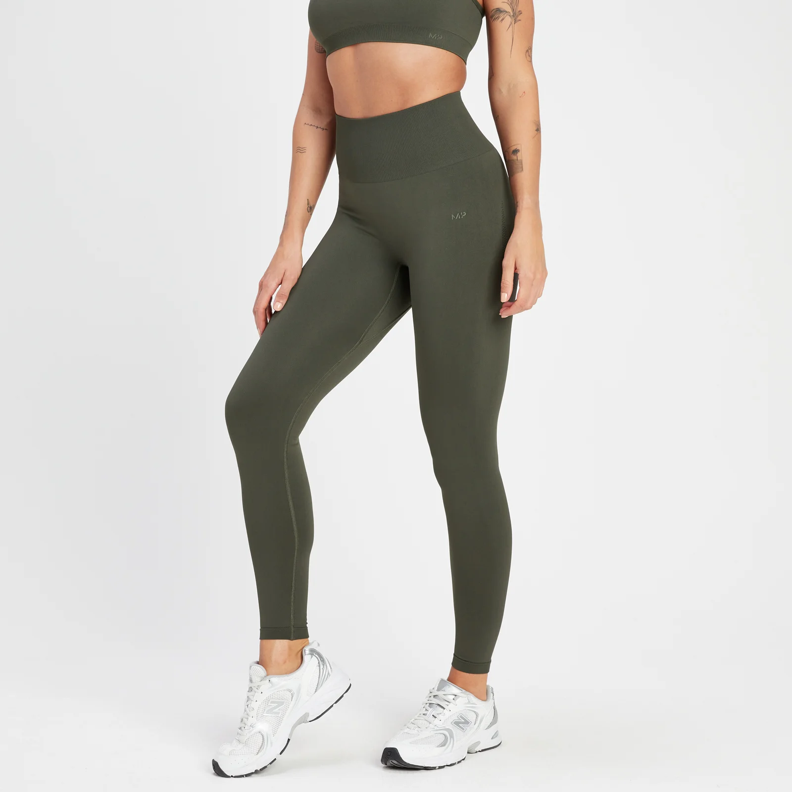 Damskie bezszwowe legginsy z kolekcji Rest Day MP – Taupe Green - XS Obraz 1