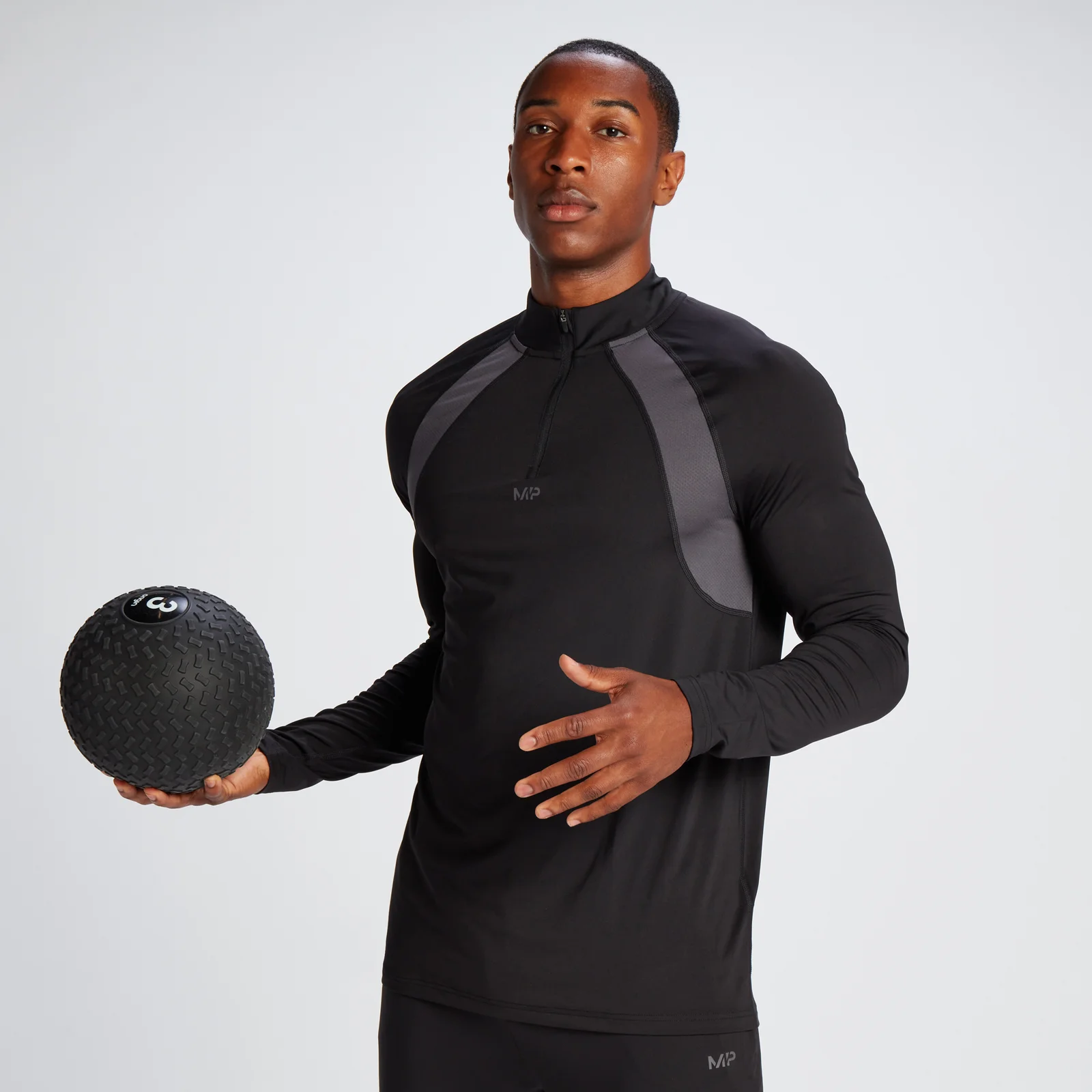 Męska koszulka z suwakiem ¼ z kolekcji Tempo MP – czarna - XXS Obraz 1