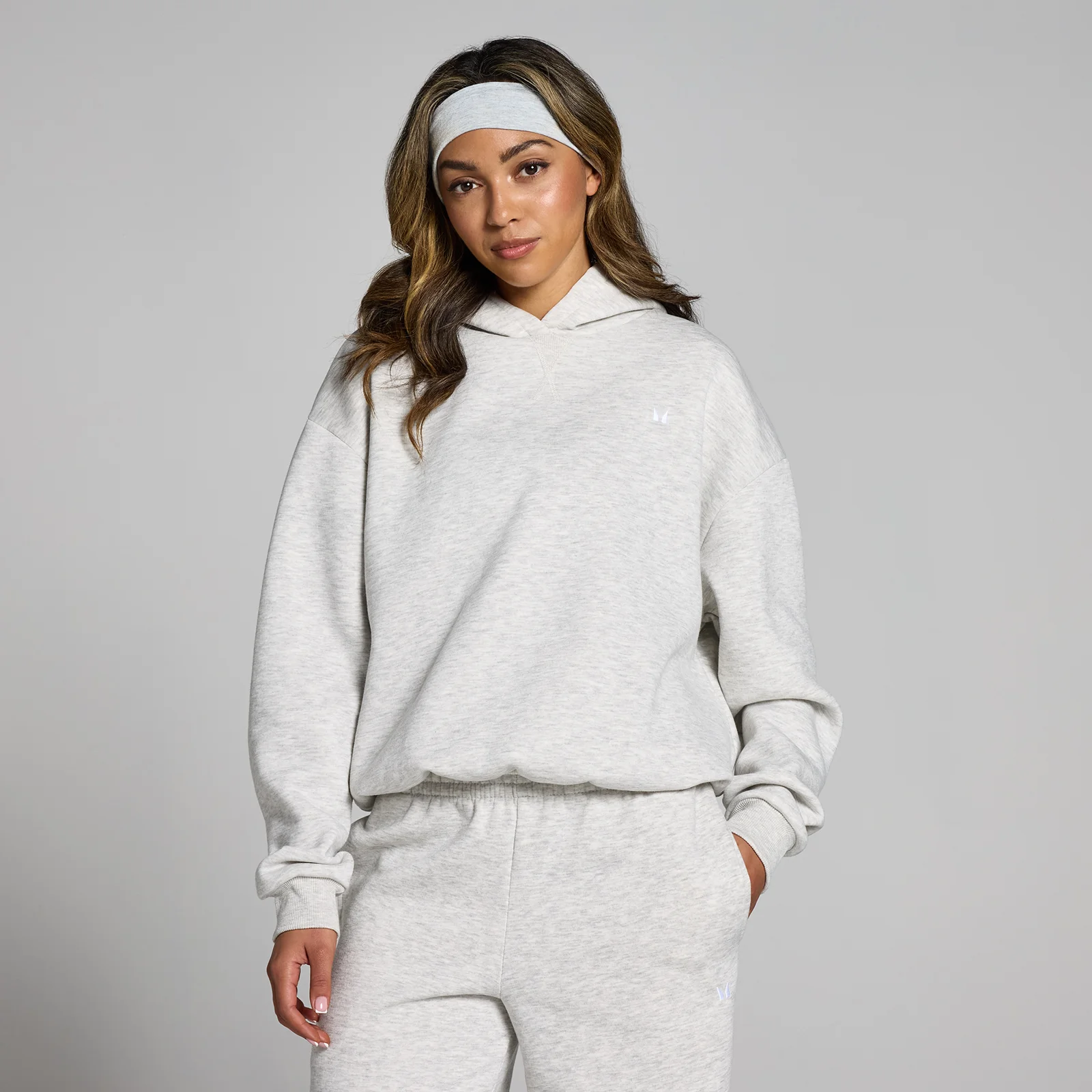 Damska bluza oversize z kapturem z kolekcji Basics MP – Light Grey Marl - XXS Obraz 1