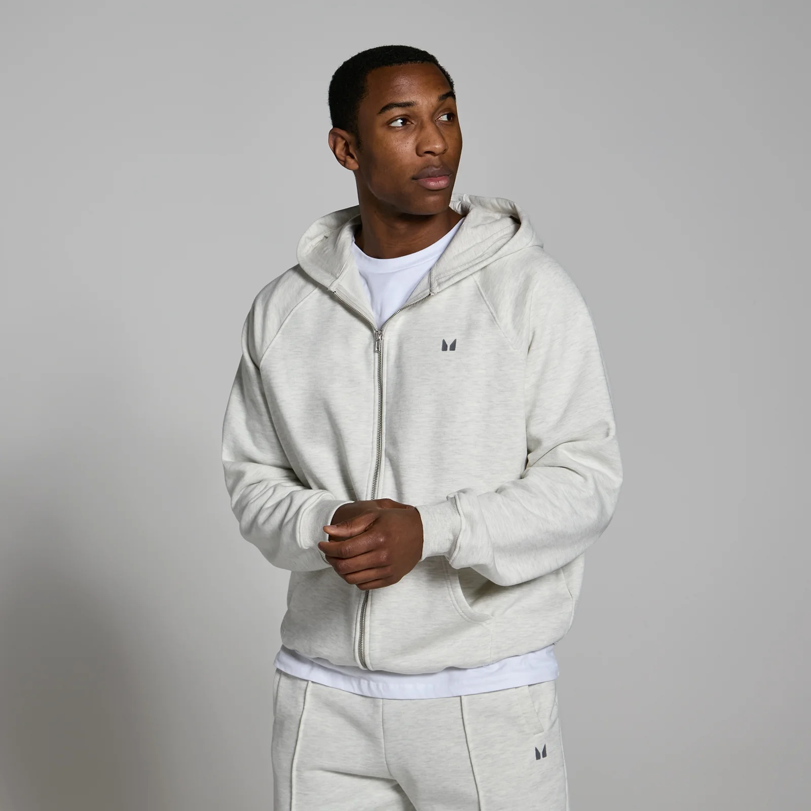 Męska bluza z kapturem zapinana na suwak uszyta z grubej tkaniny z kolekcji Lifestyle MP – Light Grey Marl - XS Obraz 1