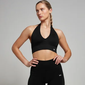 Damski bezszwowy stanik z dekoltem typu halter z kolekcji Tempo MP – czarny - Size XS