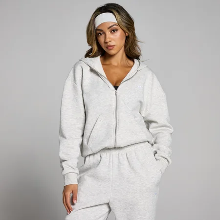 Damska bluza z kapturem i zapięciem na suwak z kolekcji Basics MP – Light Grey Marl