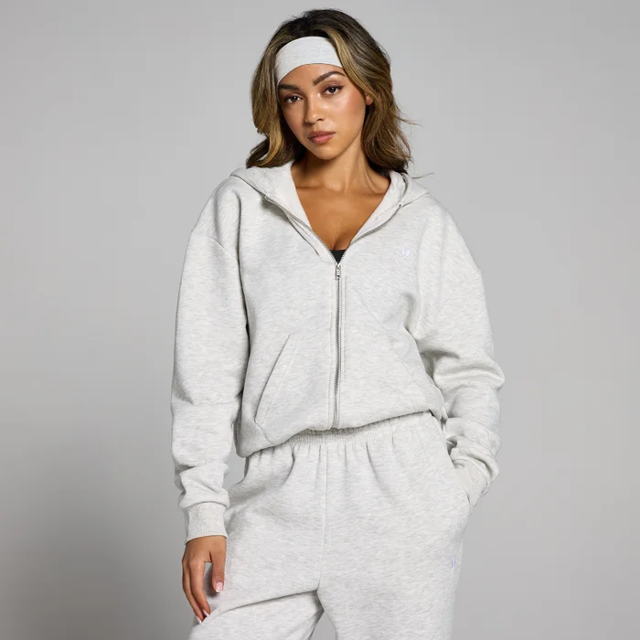 Damska bluza z kapturem i zapięciem na suwak z kolekcji Basics MP – Light Grey Marl