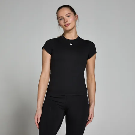 Damski T-shirt z krótkim rękawem o dopasowanym kroju z kolekcji Basics MP – czarny