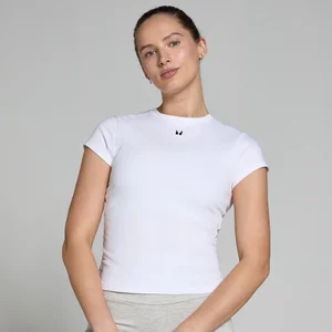 Damski T-shirt z krótkim rękawem o dopasowanym kroju z kolekcji Basics MP – biały - Size XXS