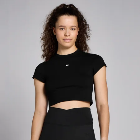 Damski krótki T-shirt z krótkim rękawem o dopasowanym kroju z kolekcji Basics MP – czarny