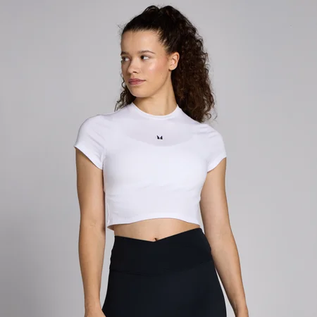 Damski krótki T-shirt z krótkim rękawem o dopasowanym kroju z kolekcji Basics MP – biały