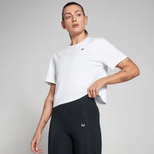 Damski krótki T-shirt z krótkim rękawem o kroju pudełkowym z kolekcji Basics MP – biały - Size XXS