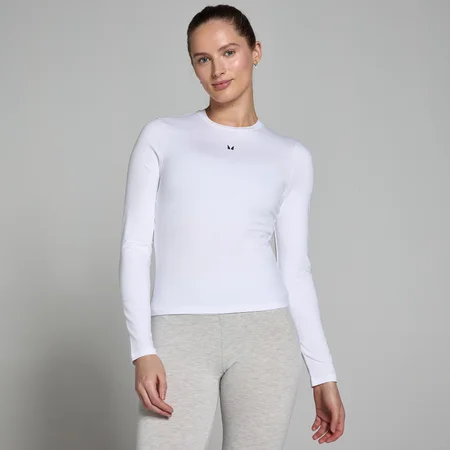 Damski T-shirt z długim rękawem o dopasowanym kroju z kolekcji Basics MP – biały