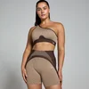Damski bezszwowy stanik sportowy z prążkowanej tkaniny z kolekcji Contrast MP – Cashmere/Espresso