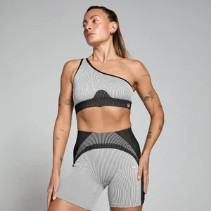 Damski bezszwowy stanik sportowy z prążkowanej tkaniny z kolekcji Contrast MP – czarny/szary - Size M