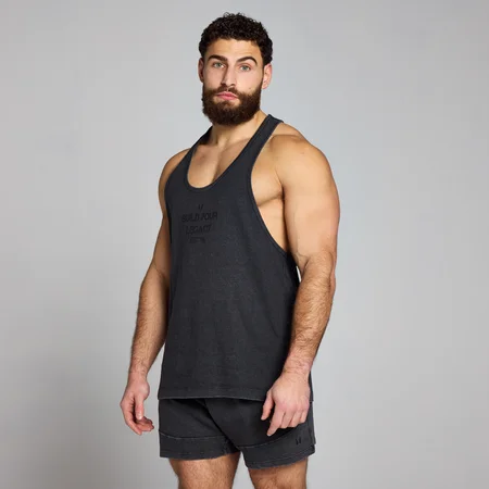 Męski podkoszulek bez rękawów typu stringer z efektem sprania z kolekcji Origin Graphic MP – Washed Black