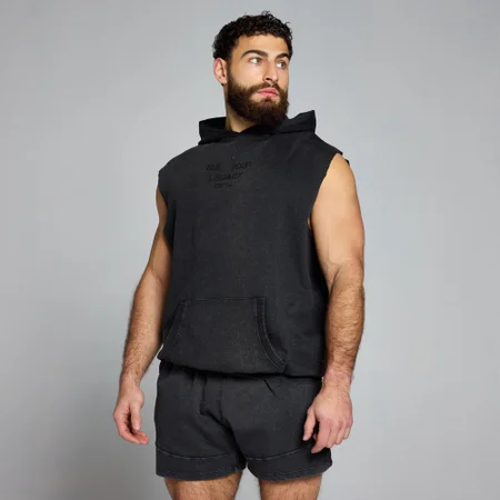 Męska bluza bez rękawów z kapturem i efektem sprania z kolekcji Origin Graphic MP – Washed Black