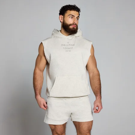 Męska bluza bez rękawów z kapturem i efektem sprania z kolekcji Origin Graphic MP – Grey Marl
