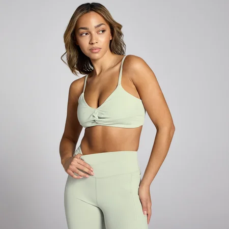Damski stanik sportowy ze skręconym przodem z kolekcji Lifestyle MP – Mineral Green