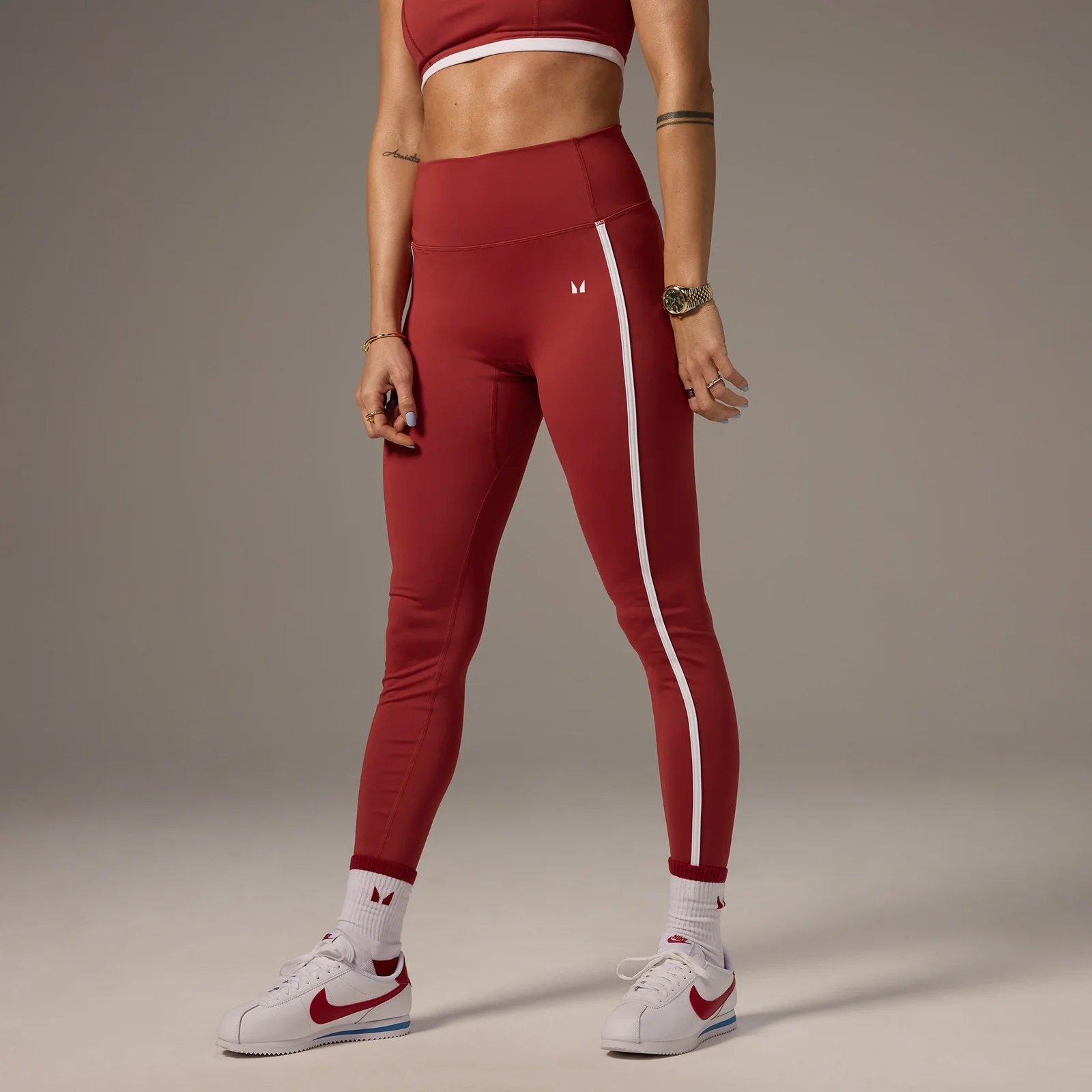 Legginsy z kontrastującymi paskami z kolekcji MP × Tatiana – Washed Rust - XS Obraz 1