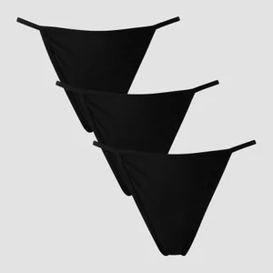 Damskie stringi ze średnim stanem z kolekcji MP (3 sztuki) – czarne - Size M