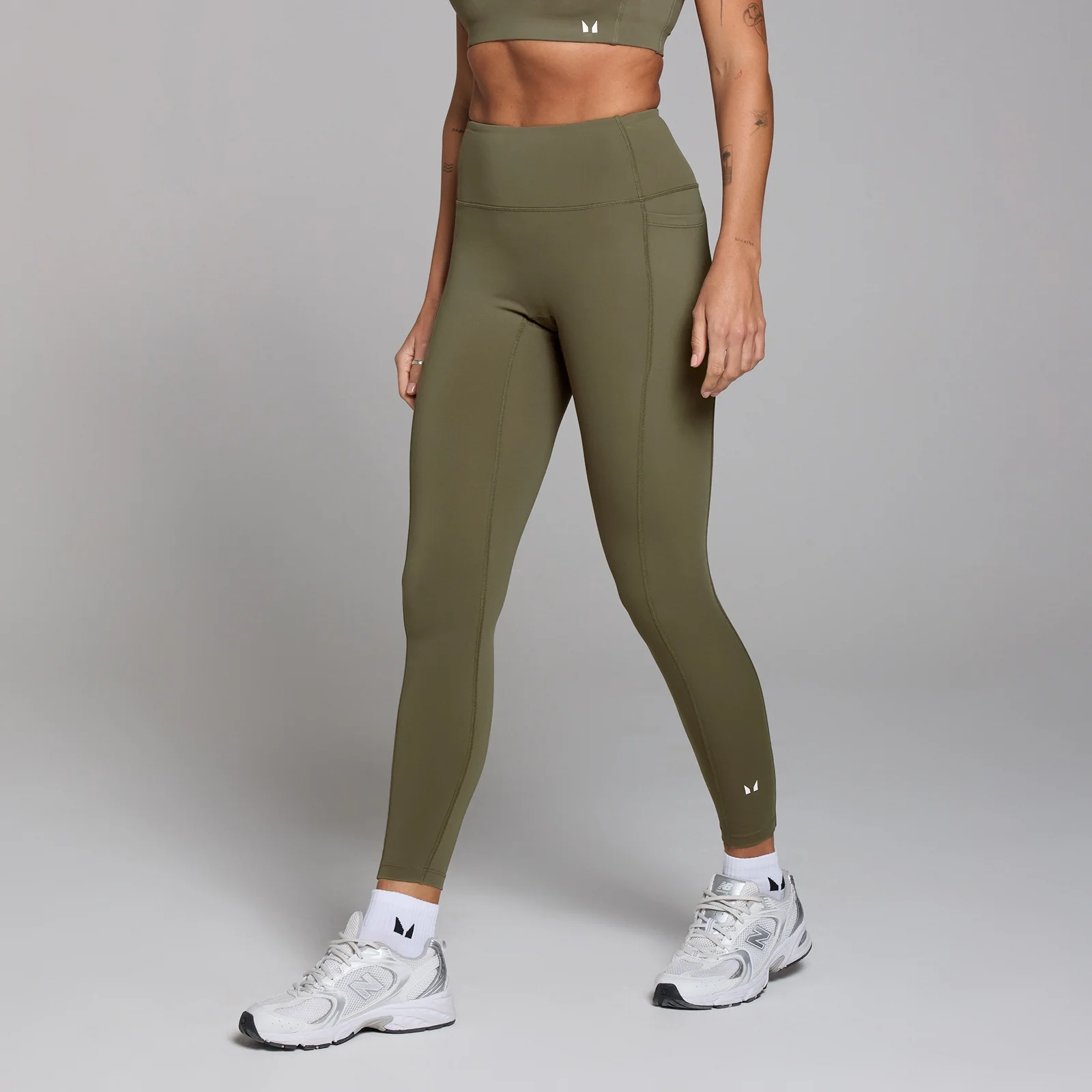 Damskie legginsy z kieszeniami z kolekcji Active MP – Khaki - S Obraz 1
