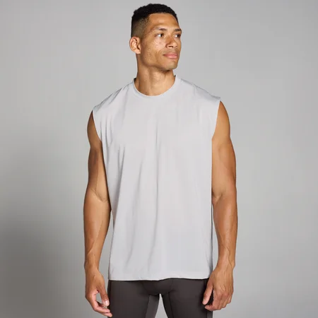 Męska siateczkowa koszulka treningowa bez rękawów o kroju oversize z kolekcji Tempo MP – Soft Grey