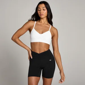 Damski stanik sportowy z marszczonym przodem z kolekcji Tempo MP – biały - Size XS