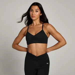 Damski stanik sportowy z marszczonym przodem z kolekcji Tempo MP – czarny - Size XS
