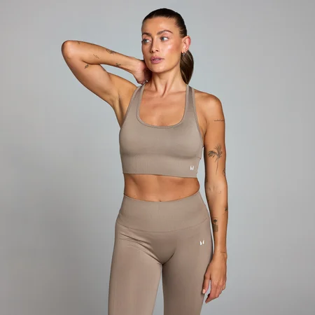Damski bezszwowy stanik sportowy z kolekcji Shape MP – Light Taupe
