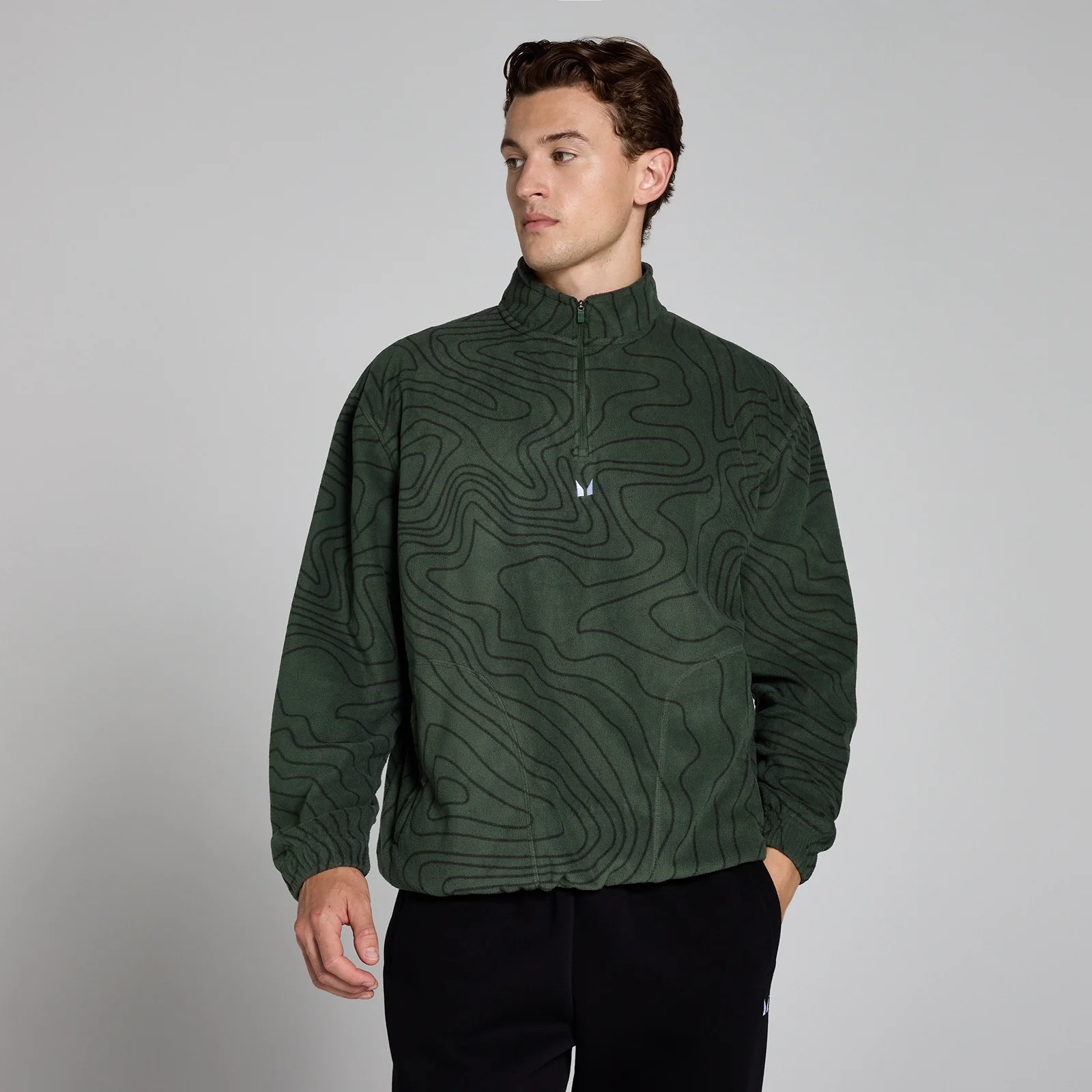 Męska bluza polarowa z nadrukiem i suwakiem ¼ z kolekcji MP – Forest Green - XS Obraz 1
