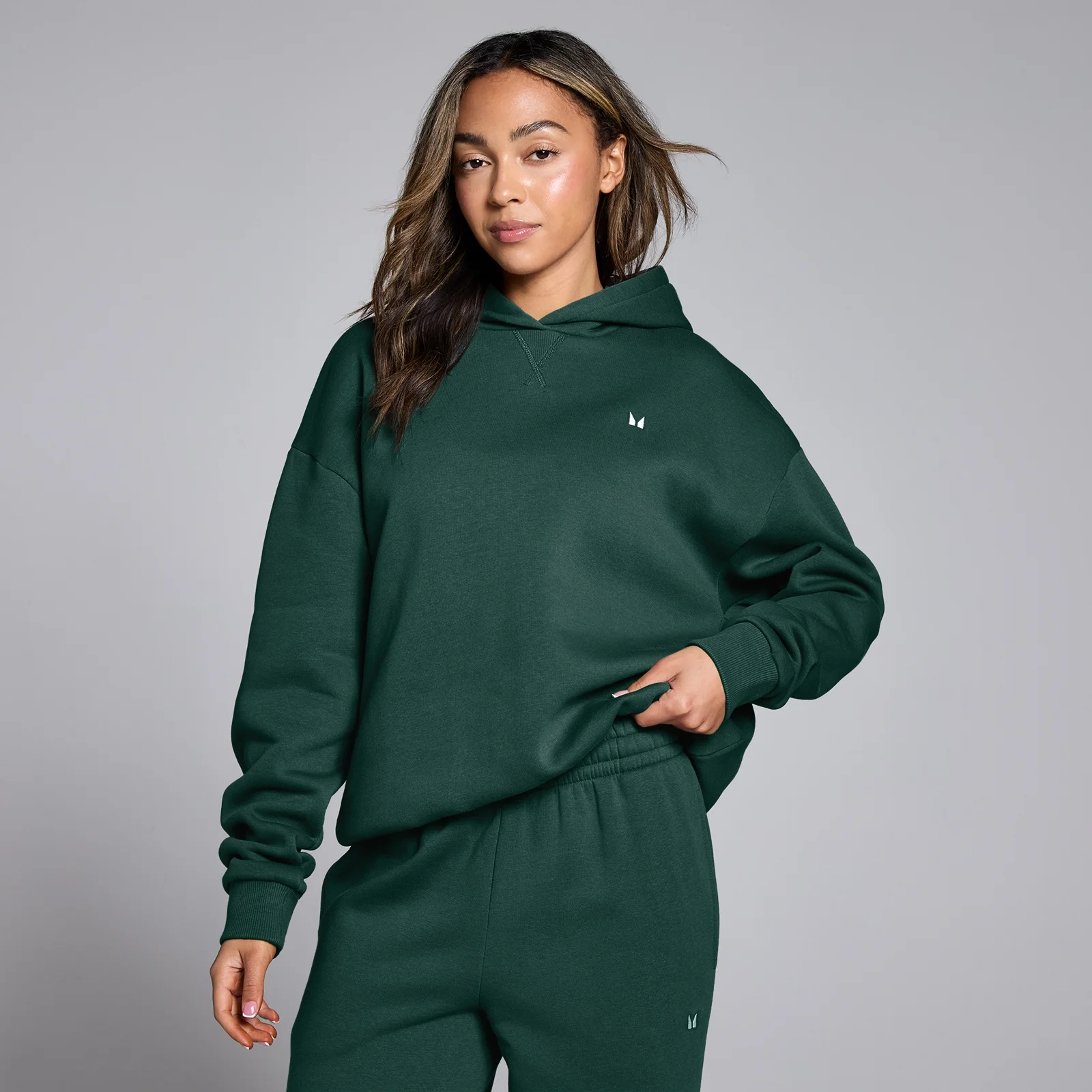 Damska bluza oversize z kapturem z kolekcji Basics MP – Dark Emerald - XS Obraz 1